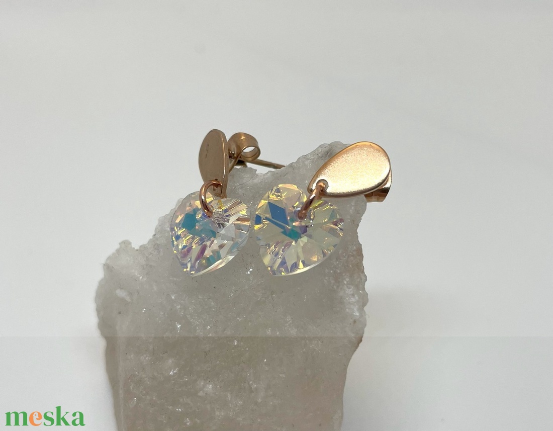 Crystal Heart - Kristály szív fülbevaló - ékszer - fülbevaló - lógó fülbevaló - Meska.hu