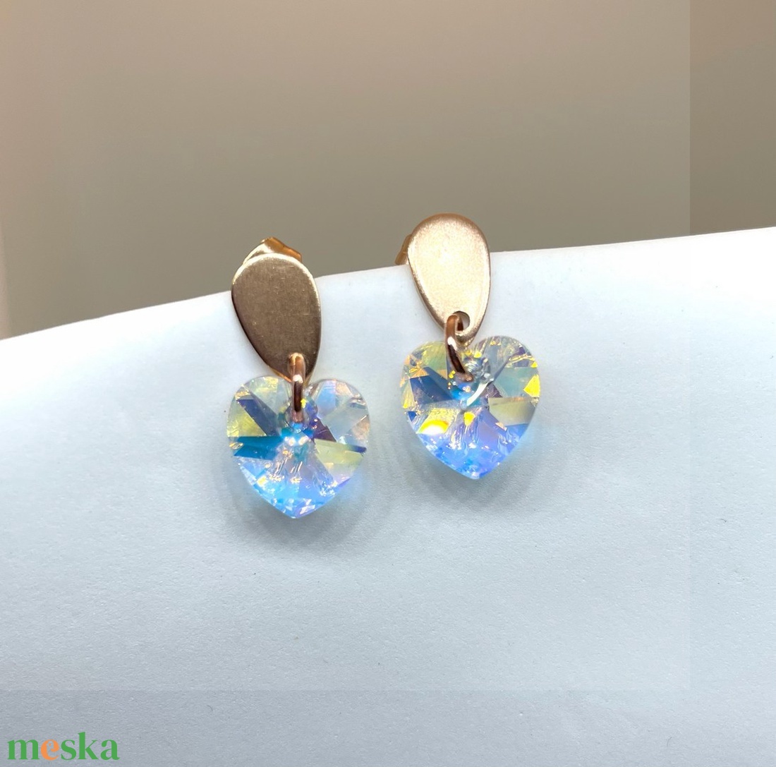 Crystal Heart - Kristály szív fülbevaló - ékszer - fülbevaló - lógó fülbevaló - Meska.hu