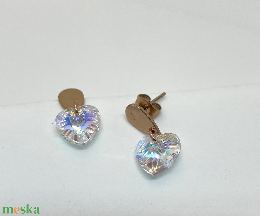 Crystal Heart - Kristály szív fülbevaló - ékszer - fülbevaló - lógó fülbevaló - Meska.hu