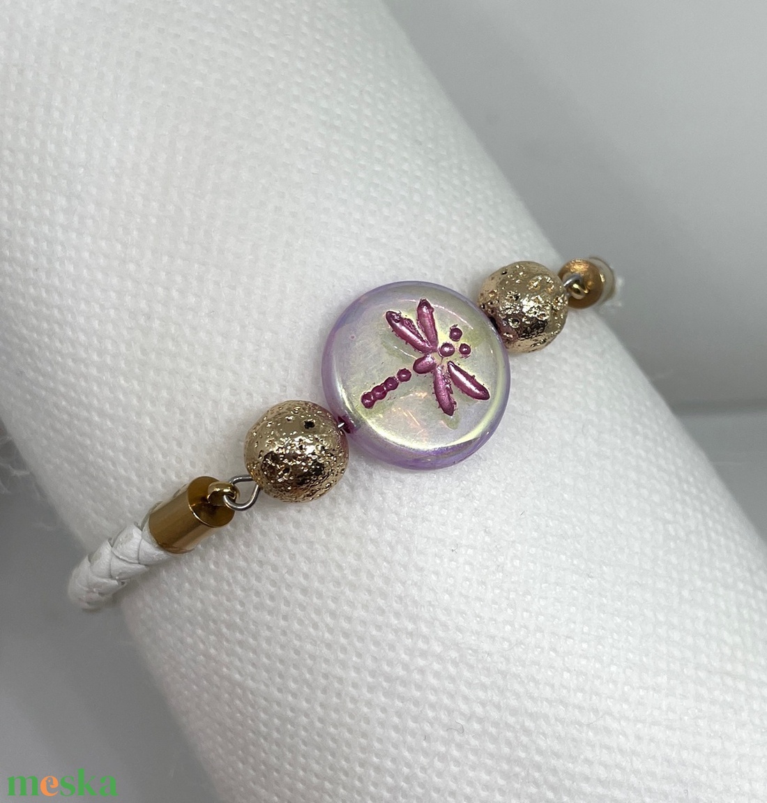 Crystal Dragonfly - Szitakötős bőr karkötő - ékszer - karkötő - karkötő medállal - Meska.hu