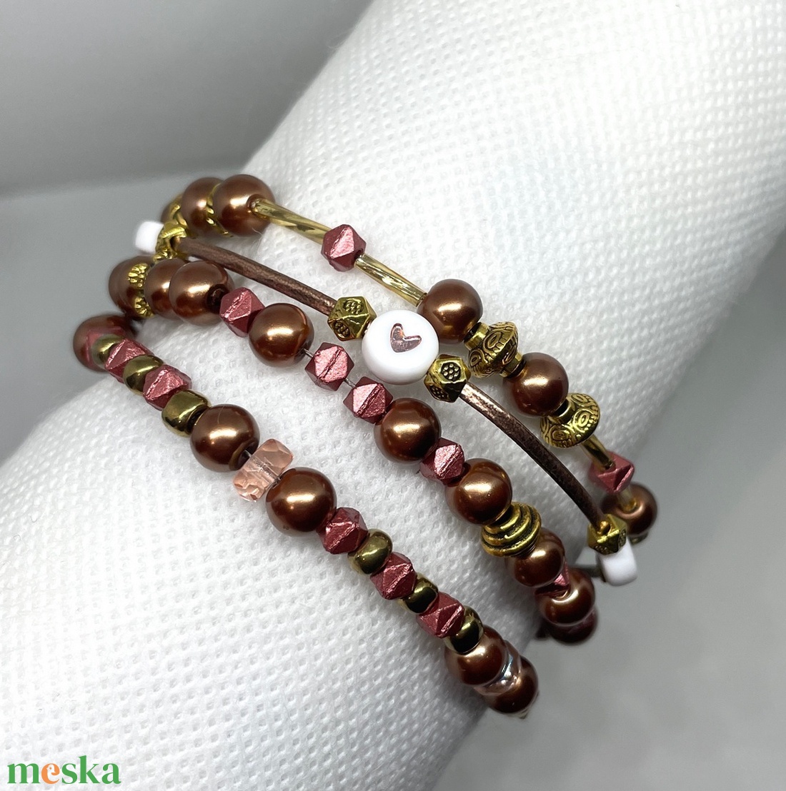 Chic Bronze - Négy soros gyöngy karkötő - ékszer - karkötő - gyöngyös karkötő - Meska.hu