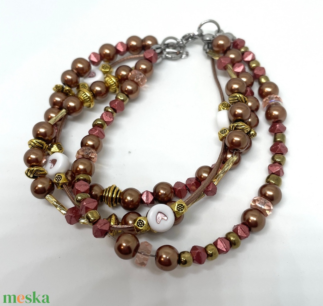 Chic Bronze - Négy soros gyöngy karkötő - ékszer - karkötő - gyöngyös karkötő - Meska.hu