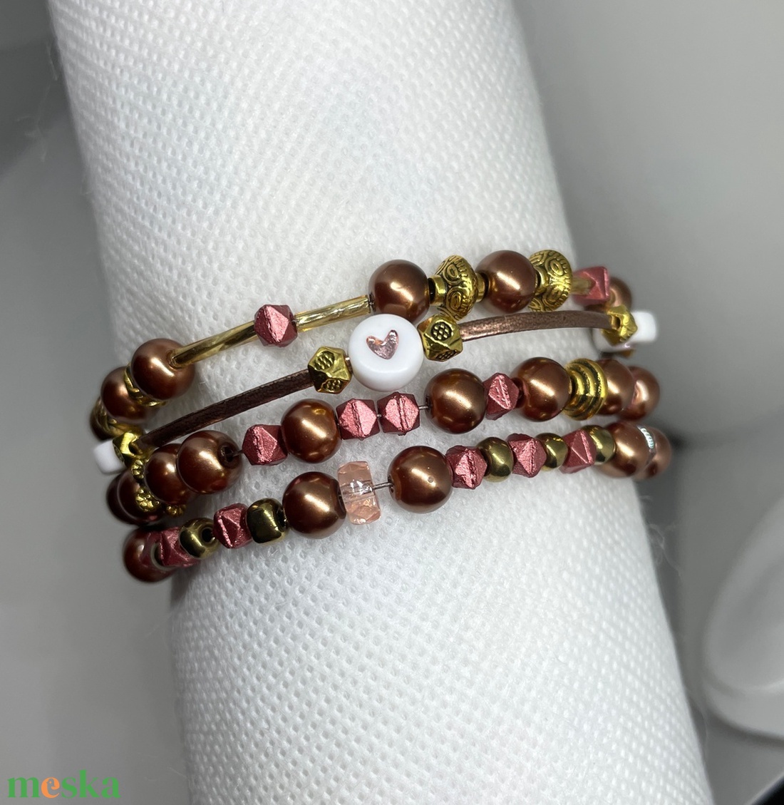 Chic Bronze - Négy soros gyöngy karkötő - ékszer - karkötő - gyöngyös karkötő - Meska.hu