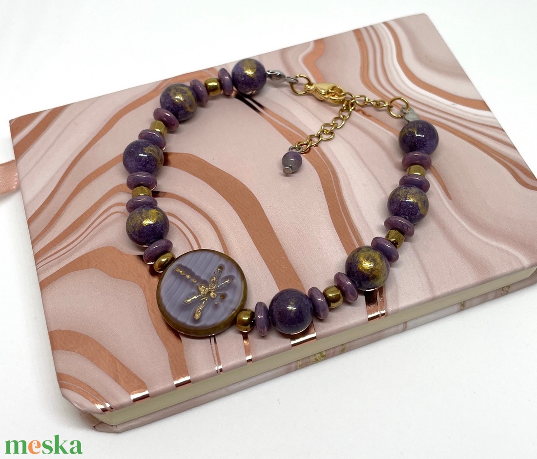 Goldish Dragonfly - Üveg- és ásványgyöngy karkötő - ékszer - karkötő - gyöngyös karkötő - Meska.hu