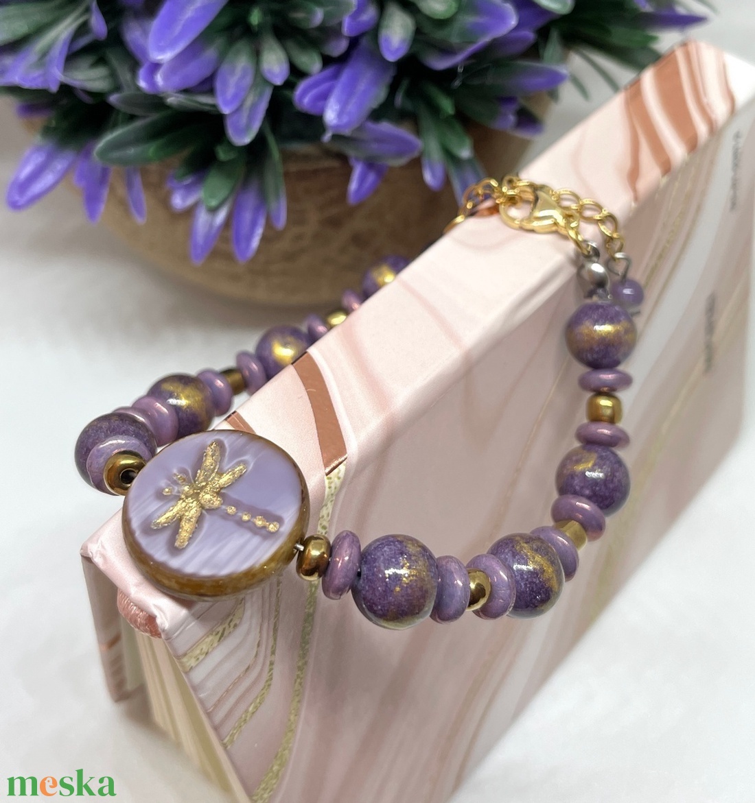 Goldish Dragonfly - Üveg- és ásványgyöngy karkötő - ékszer - karkötő - gyöngyös karkötő - Meska.hu