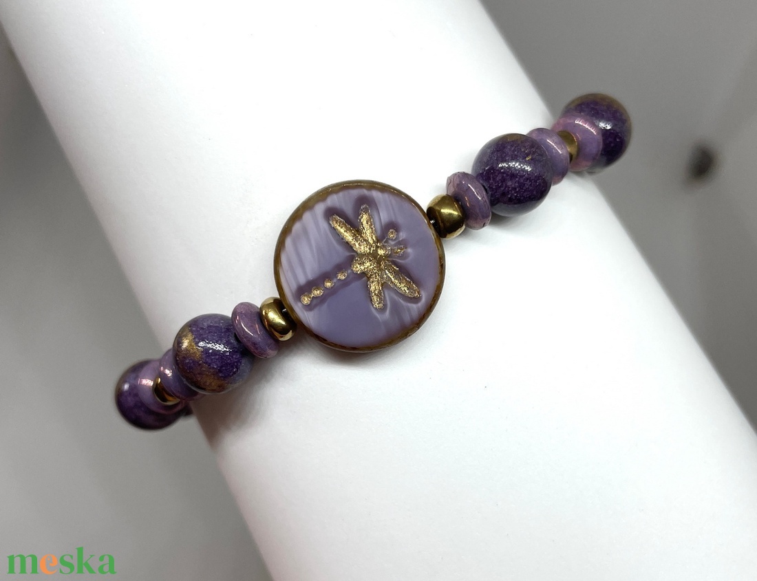 Goldish Dragonfly - Üveg- és ásványgyöngy karkötő - ékszer - karkötő - gyöngyös karkötő - Meska.hu