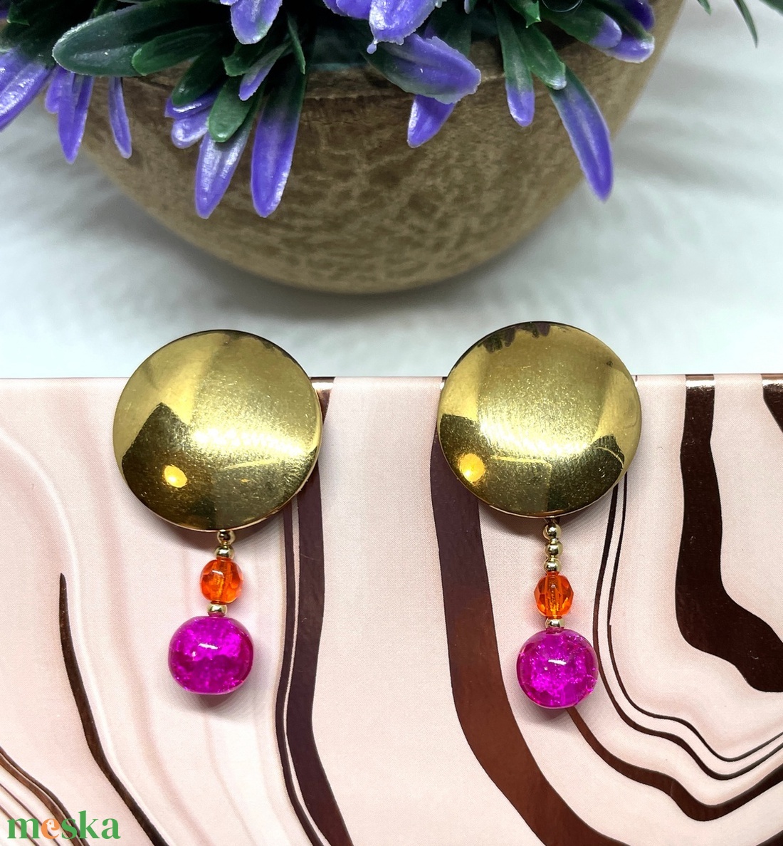 Daring Colors - Bedugós nemesacél és üveggyöngy fülbevaló - ékszer - fülbevaló - lógós kerek fülbevaló - Meska.hu