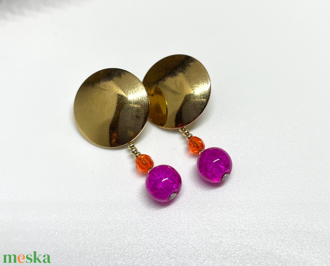 Daring Colors - Bedugós nemesacél és üveggyöngy fülbevaló - ékszer - fülbevaló - lógós kerek fülbevaló - Meska.hu