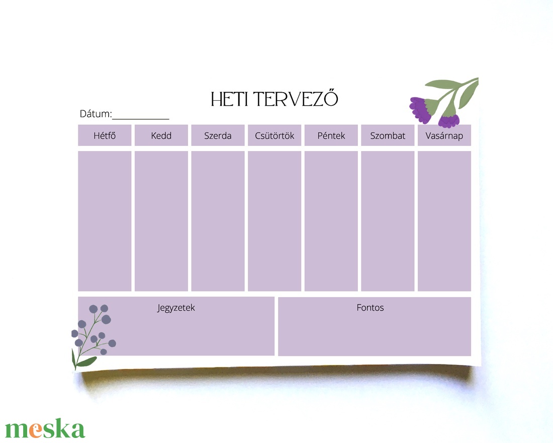 Lila virágos heti tervező jegyzettömb - otthon & életmód - papír, írószer - naptár & tervező - Meska.hu