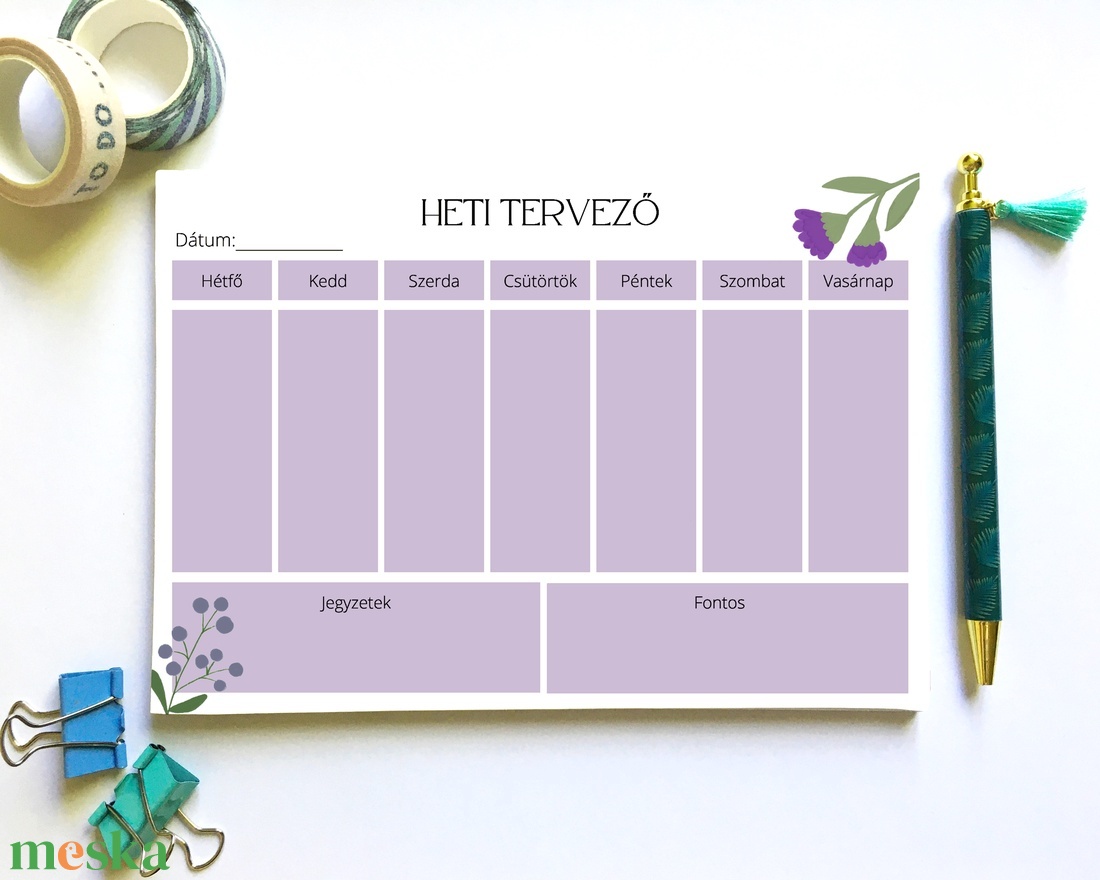 Lila virágos heti tervező jegyzettömb akciós termékkép 1