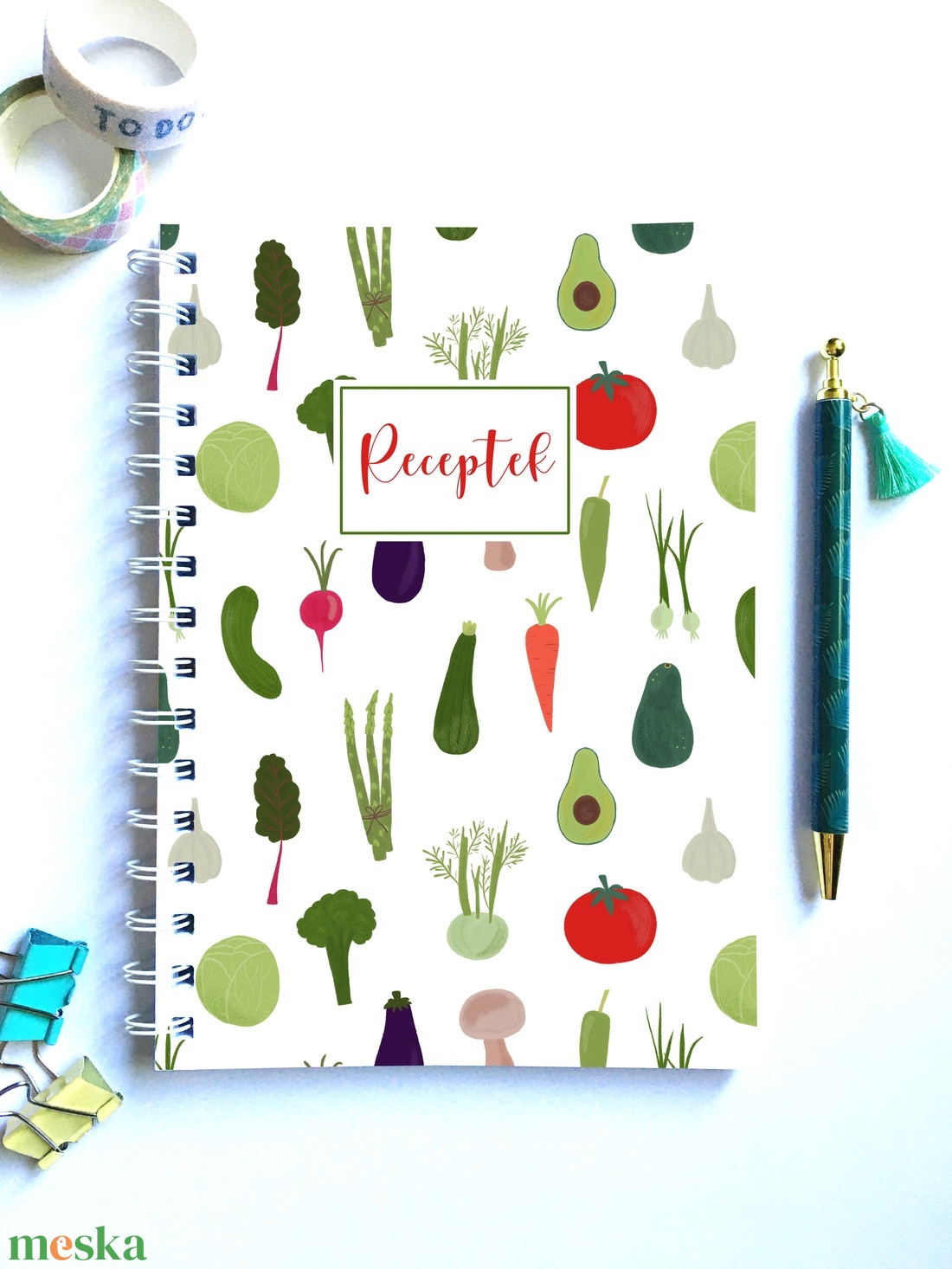 Zöldség mintás receptfüzet, receptes spirálfüzet - otthon & életmód - konyhafelszerelés, tálalás - sütés, főzés - receptfüzet - Meska.hu