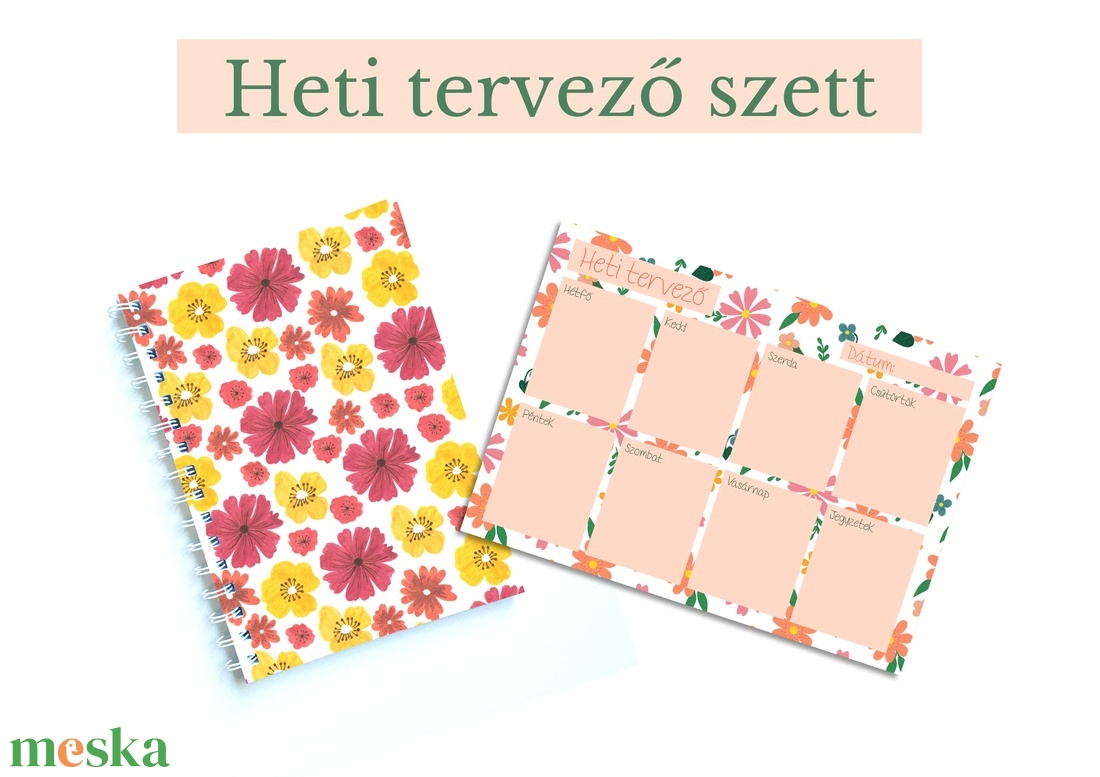 Heti tervező szett - spirálfüzet és heti tervező jegyzettömb  - otthon & életmód - papír, írószer - naptár & tervező - Meska.hu