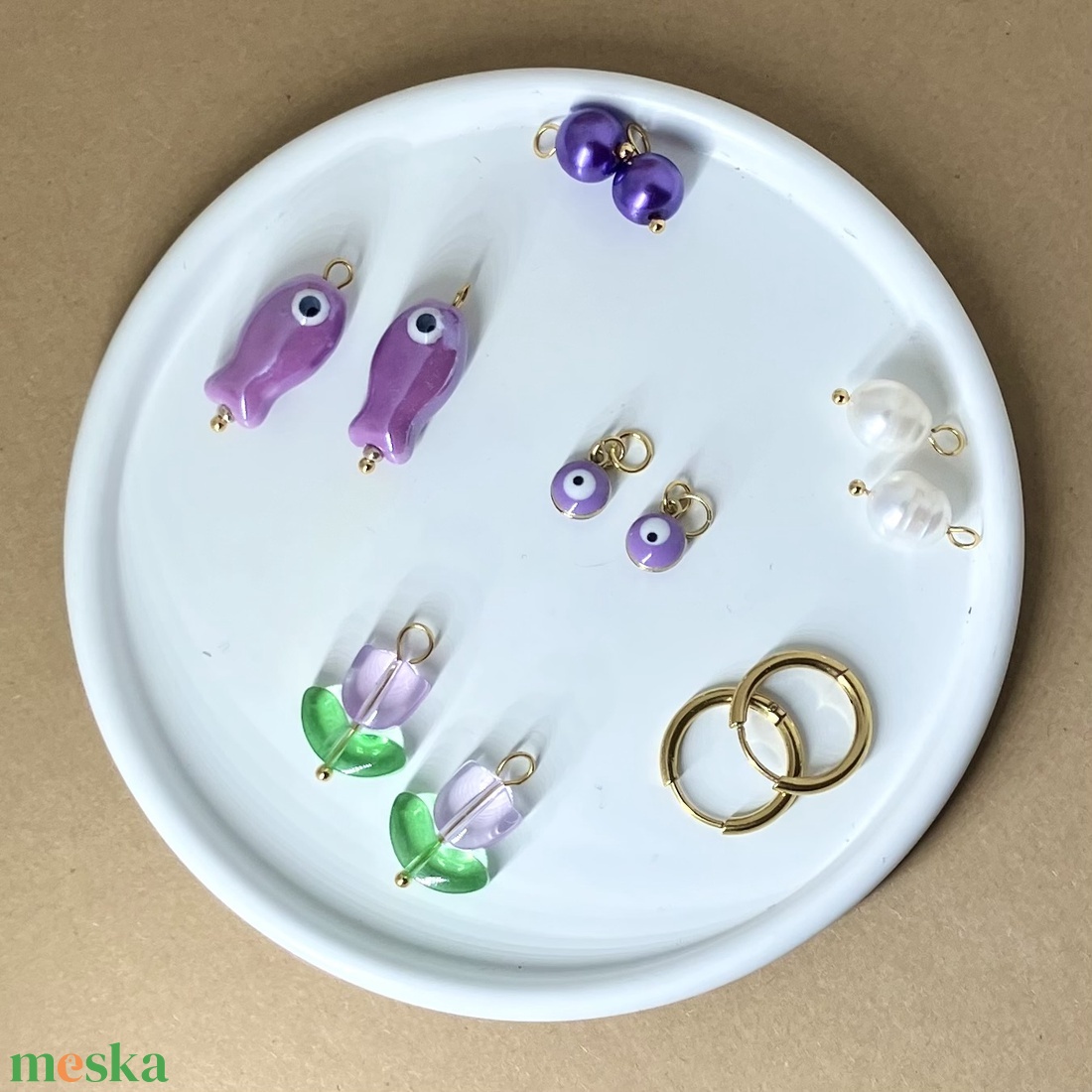 Fülbevaló szett lila arany - ékszer - fülbevaló - karika fülbevaló - Meska.hu