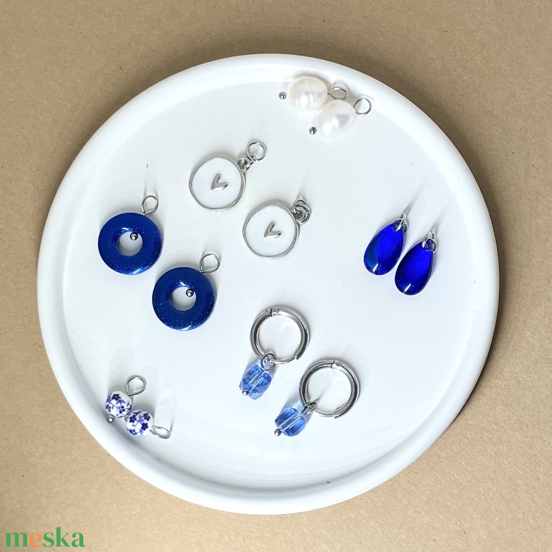 Fülbevaló szett kék ezüst - ékszer - fülbevaló - karika fülbevaló - Meska.hu