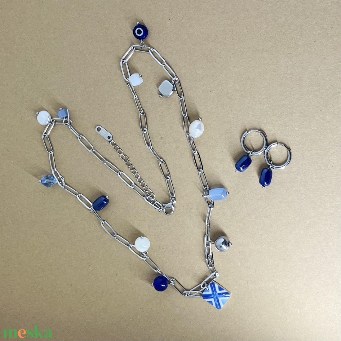 Kék fehér ékszer szett - ékszer - ékszerszett - Meska.hu