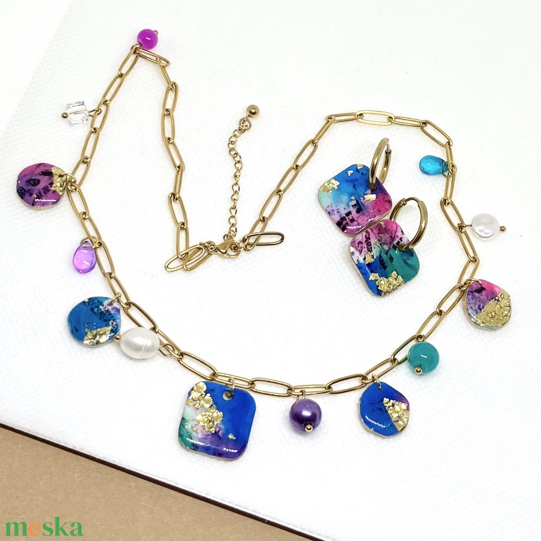 Kék lila mintás ékszer szett - ékszer - ékszerszett - Meska.hu