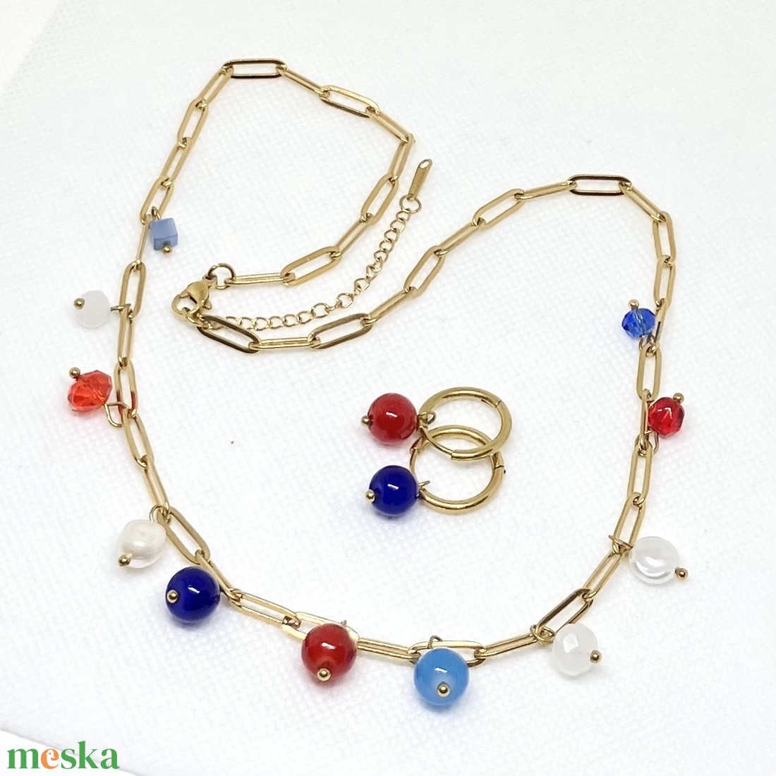 Kék piros ékszer szett - ékszer - ékszerszett - Meska.hu