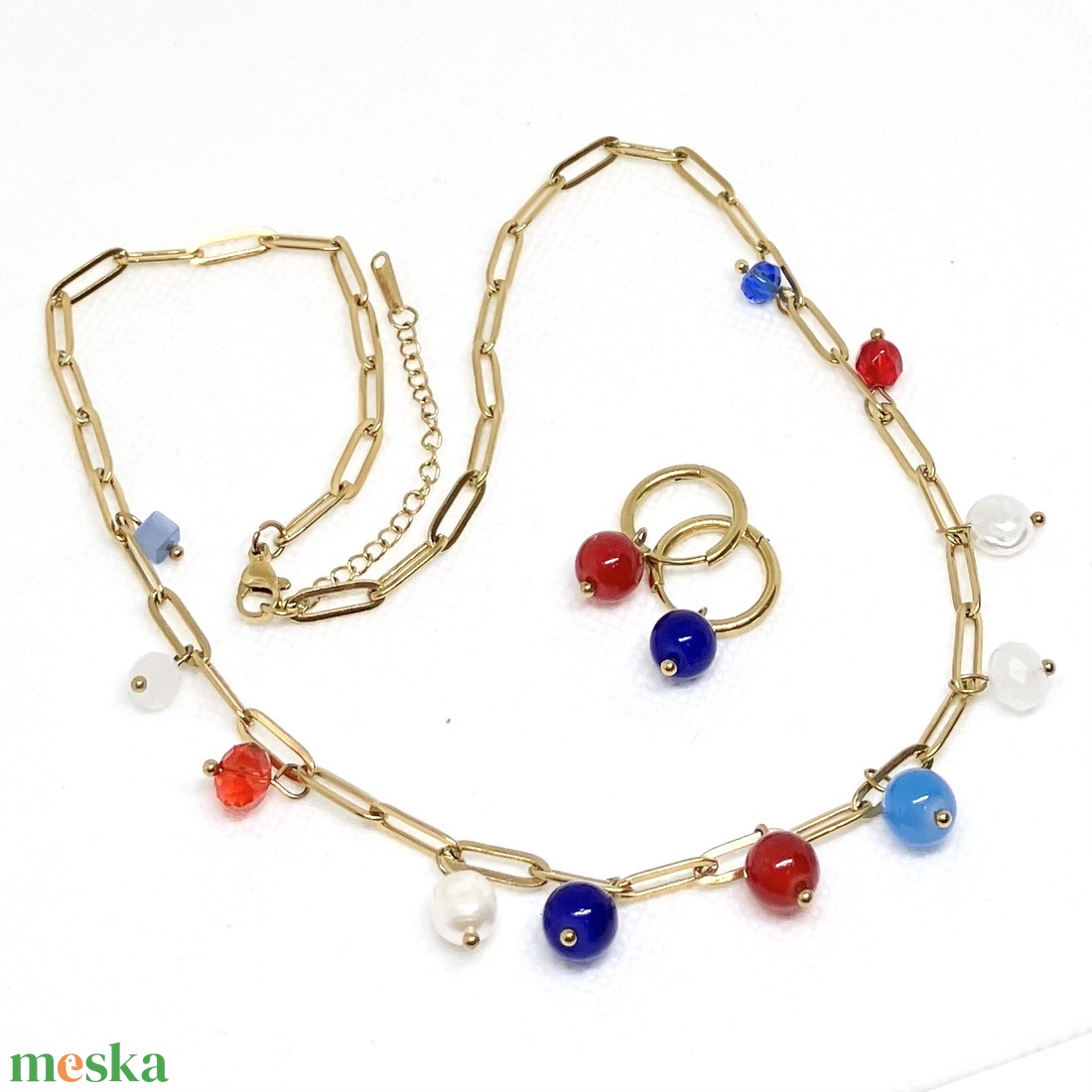 Kék piros ékszer szett - ékszer - ékszerszett - Meska.hu