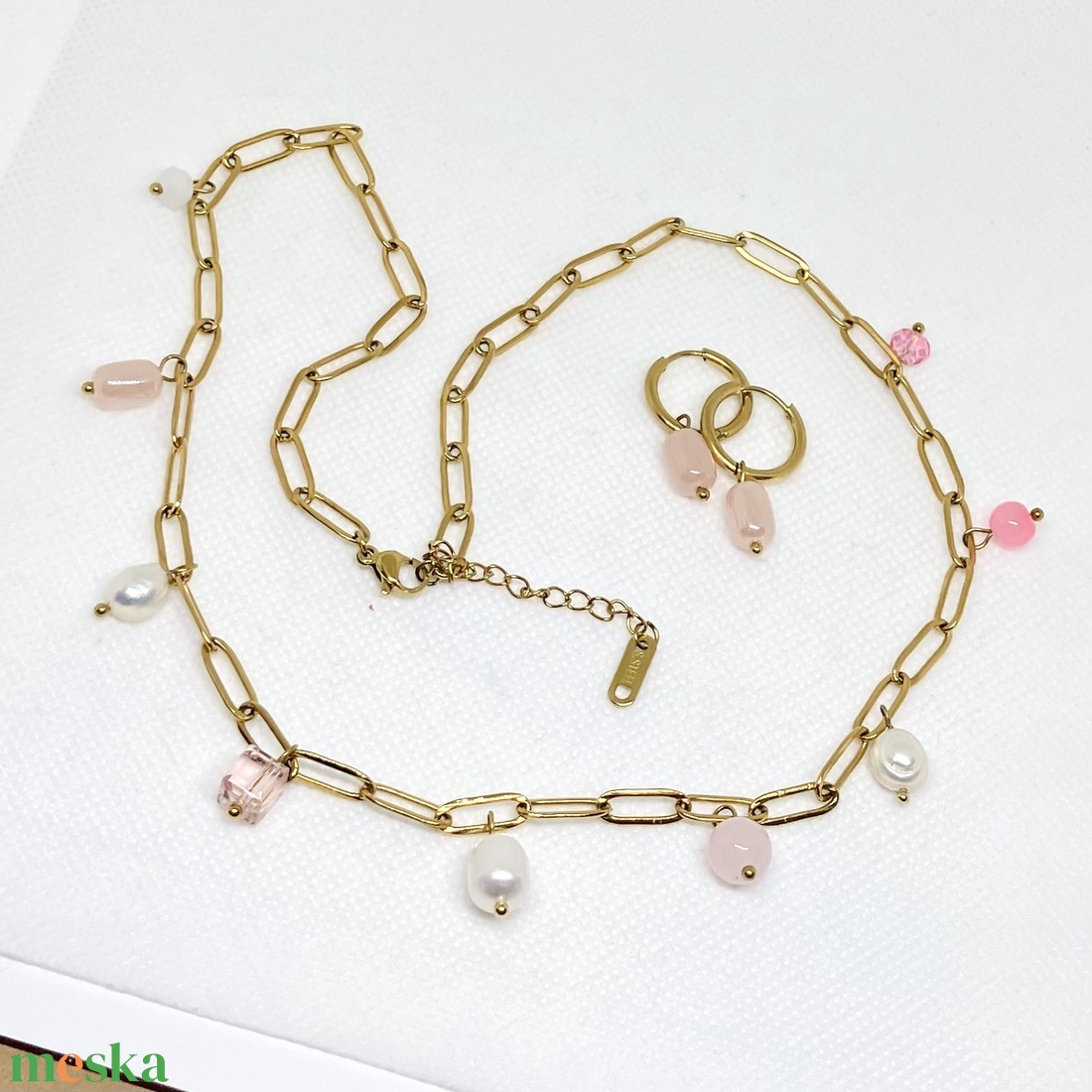 Fehér és rózsaszín ékszer szett - ékszer - ékszerszett - Meska.hu