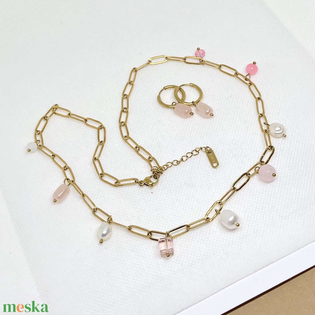 Fehér és rózsaszín ékszer szett - ékszer - ékszerszett - Meska.hu