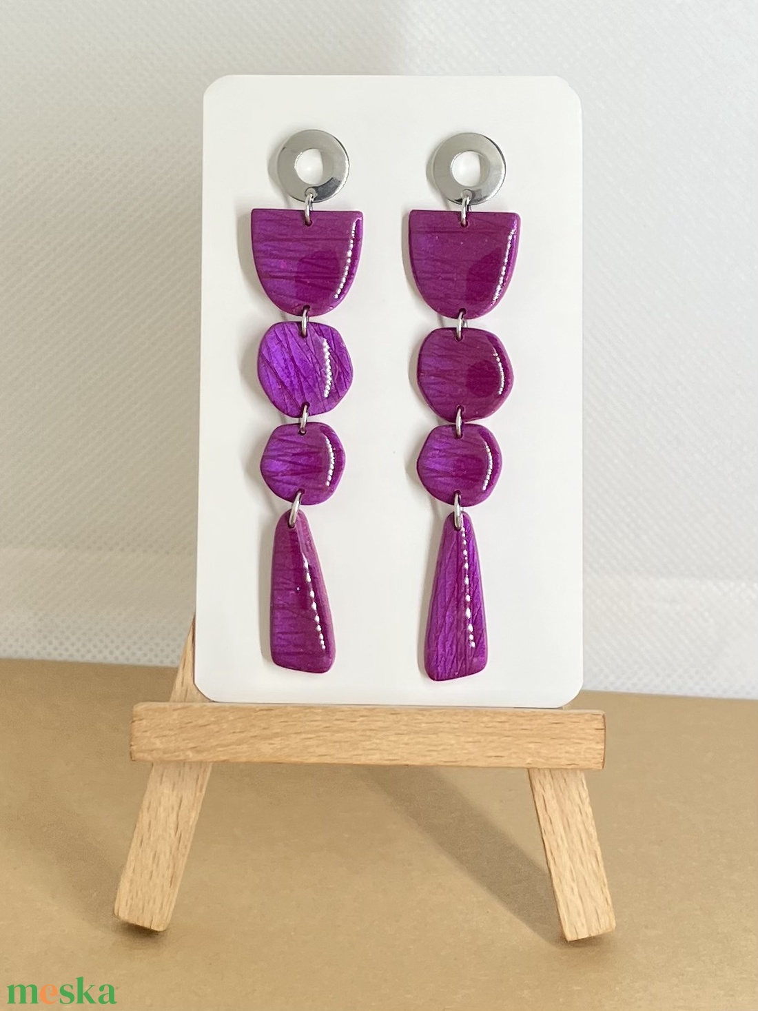 Lana padlizsán fényes fülbevalók - ékszer - fülbevaló - lógó fülbevaló - Meska.hu