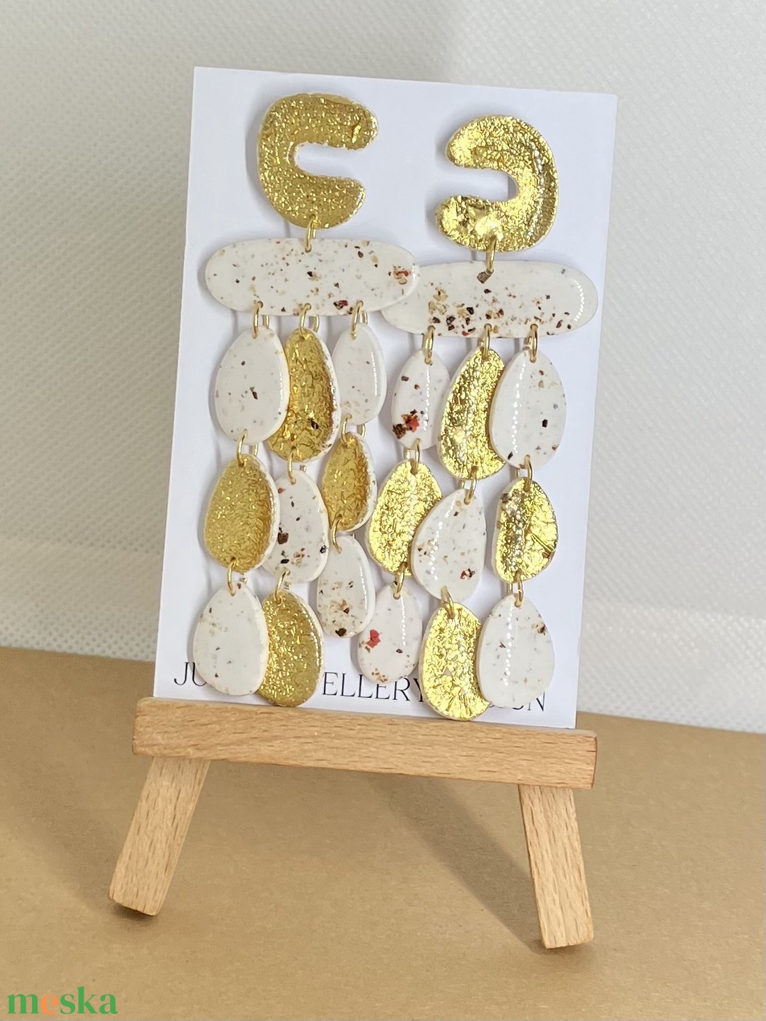 Party kollekció arany bézs - ékszer - fülbevaló - lógó fülbevaló - Meska.hu