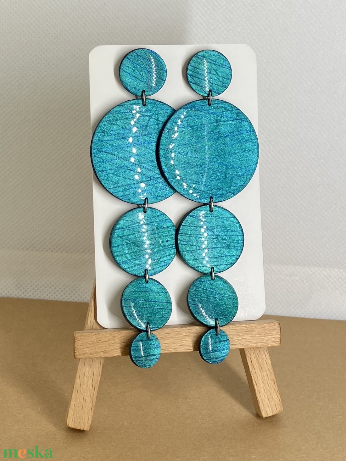 Bella petrol fényes nagy fülbevaló - ékszer - fülbevaló - lógó fülbevaló - Meska.hu