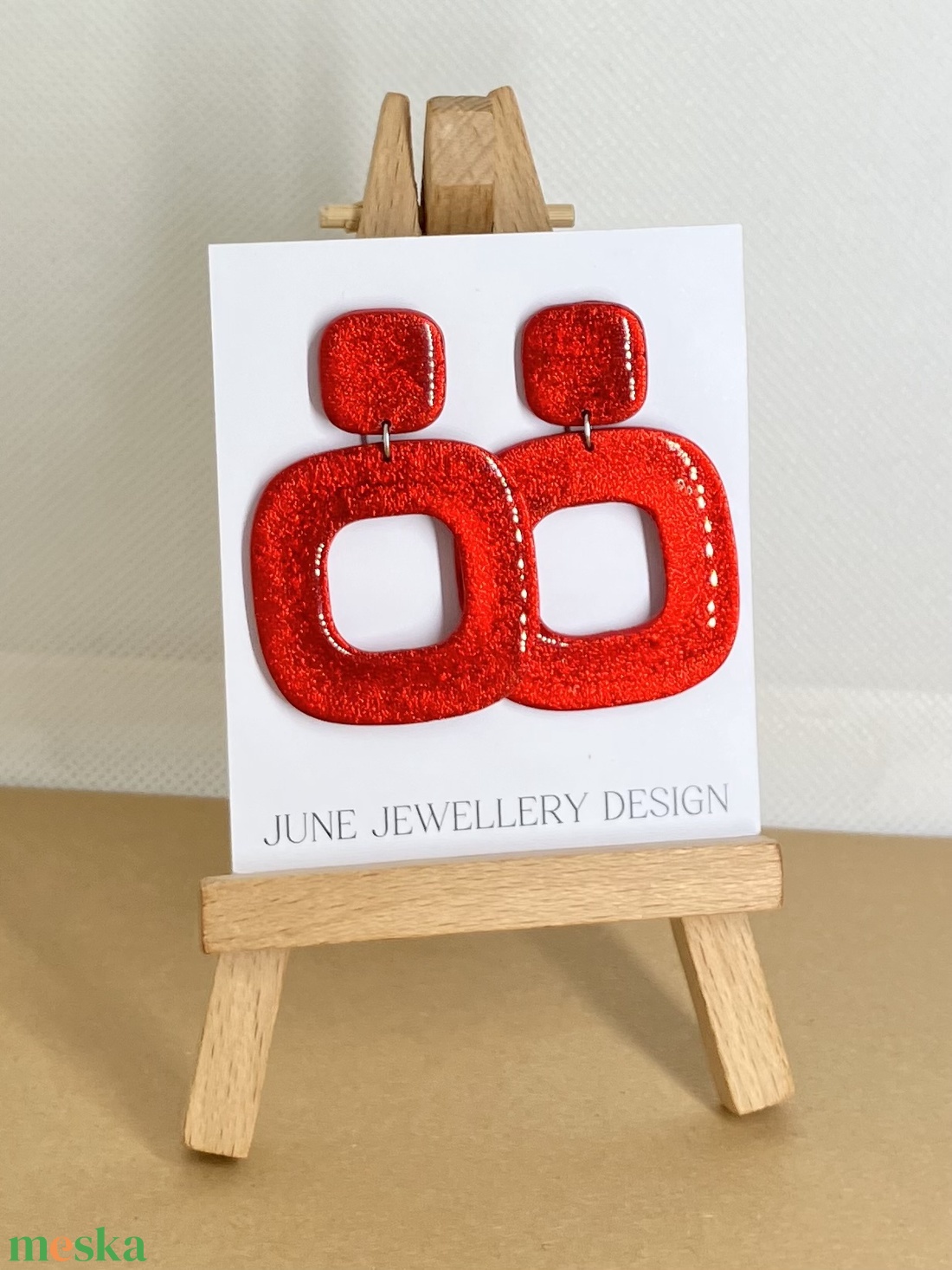 Sarah metál piros fülbevaló - ékszer - fülbevaló - lógó fülbevaló - Meska.hu