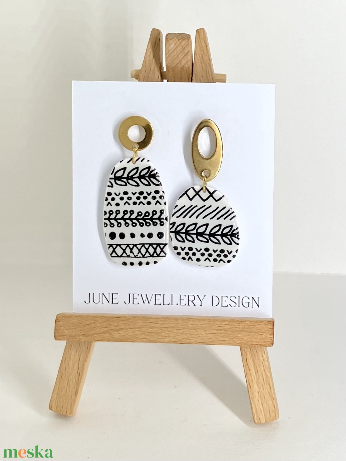 Zara fekete fehér fülbevaló - ékszer - fülbevaló - lógó fülbevaló - Meska.hu