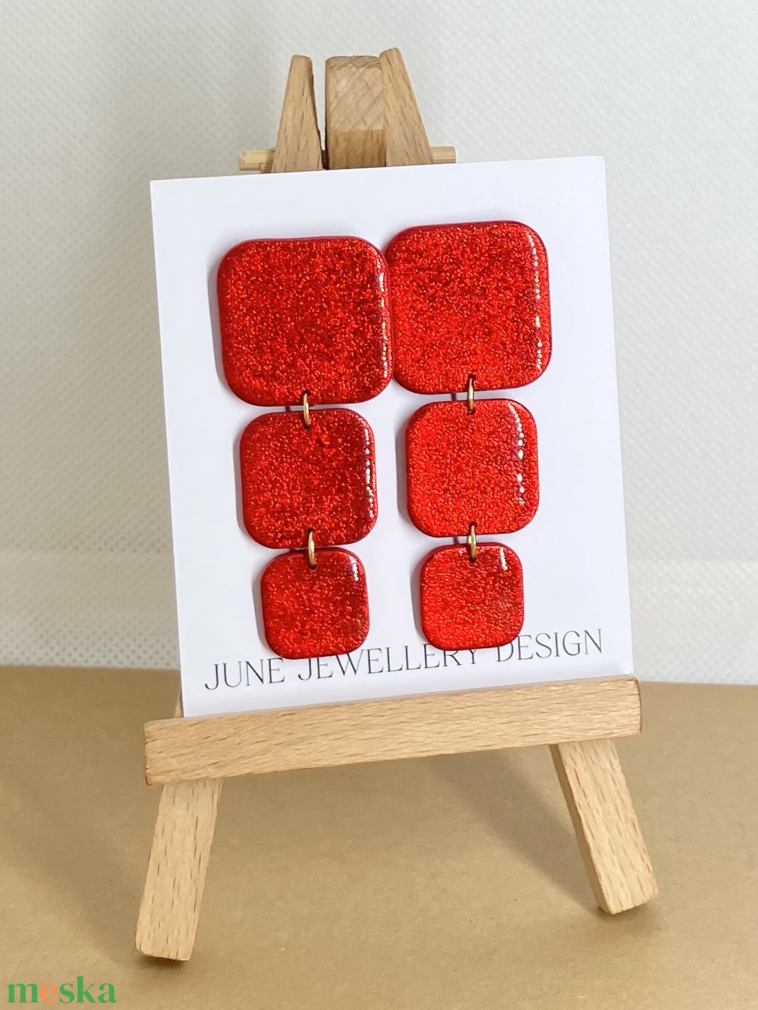 Norah metál piros fülbevaló - ékszer - fülbevaló - lógó fülbevaló - Meska.hu