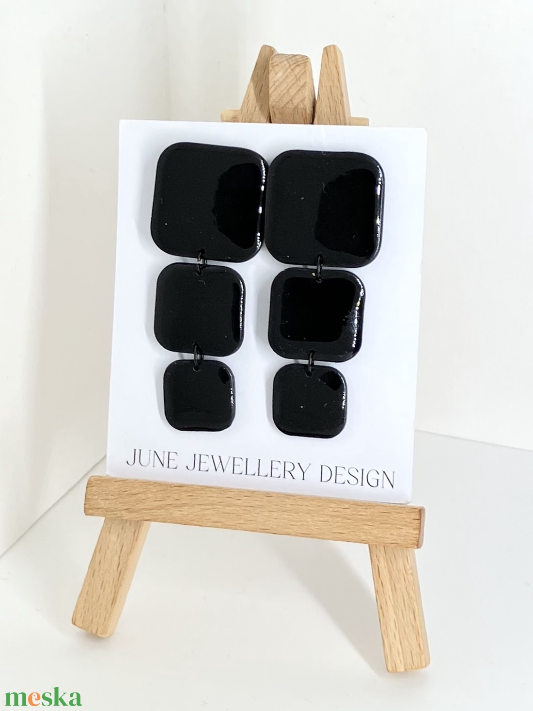 Norah fekete fülbevaló - ékszer - fülbevaló - lógó fülbevaló - Meska.hu