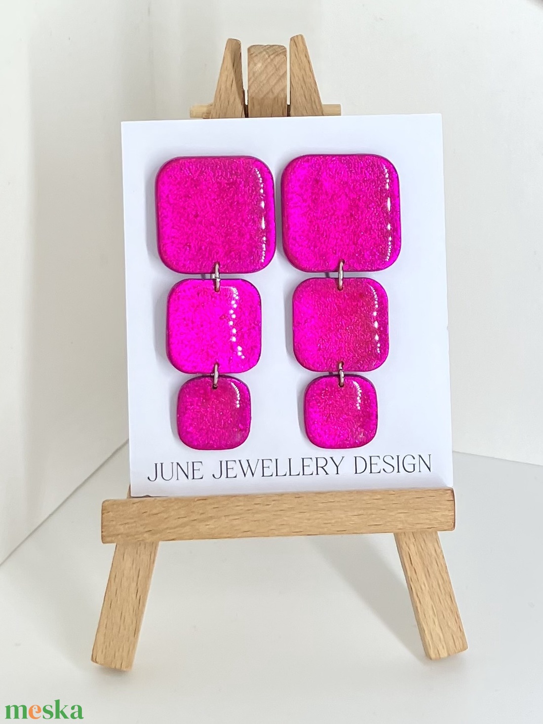 Norah metál pink fülbevaló - ékszer - fülbevaló - lógó fülbevaló - Meska.hu