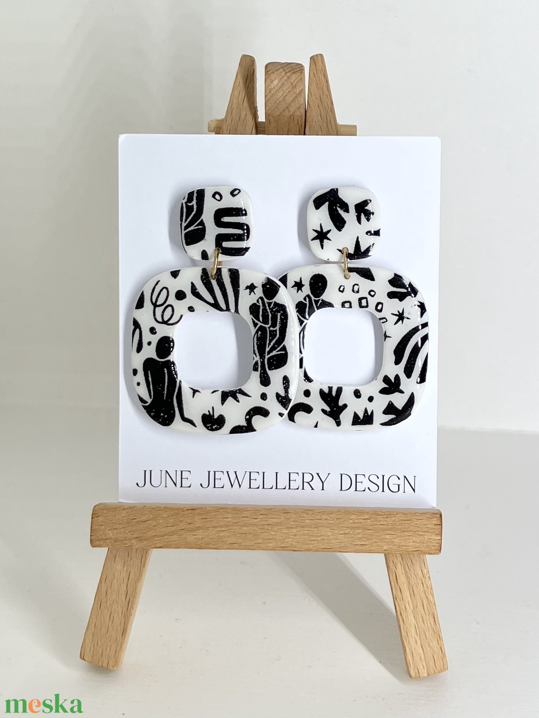 Sarah fekete-fehér fülbevaló - ékszer - fülbevaló - lógó fülbevaló - Meska.hu