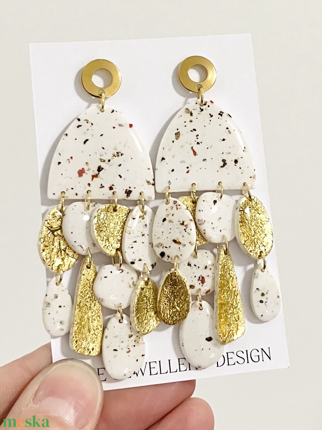 Party kollekció arany bézs - ékszer - fülbevaló - lógó fülbevaló - Meska.hu