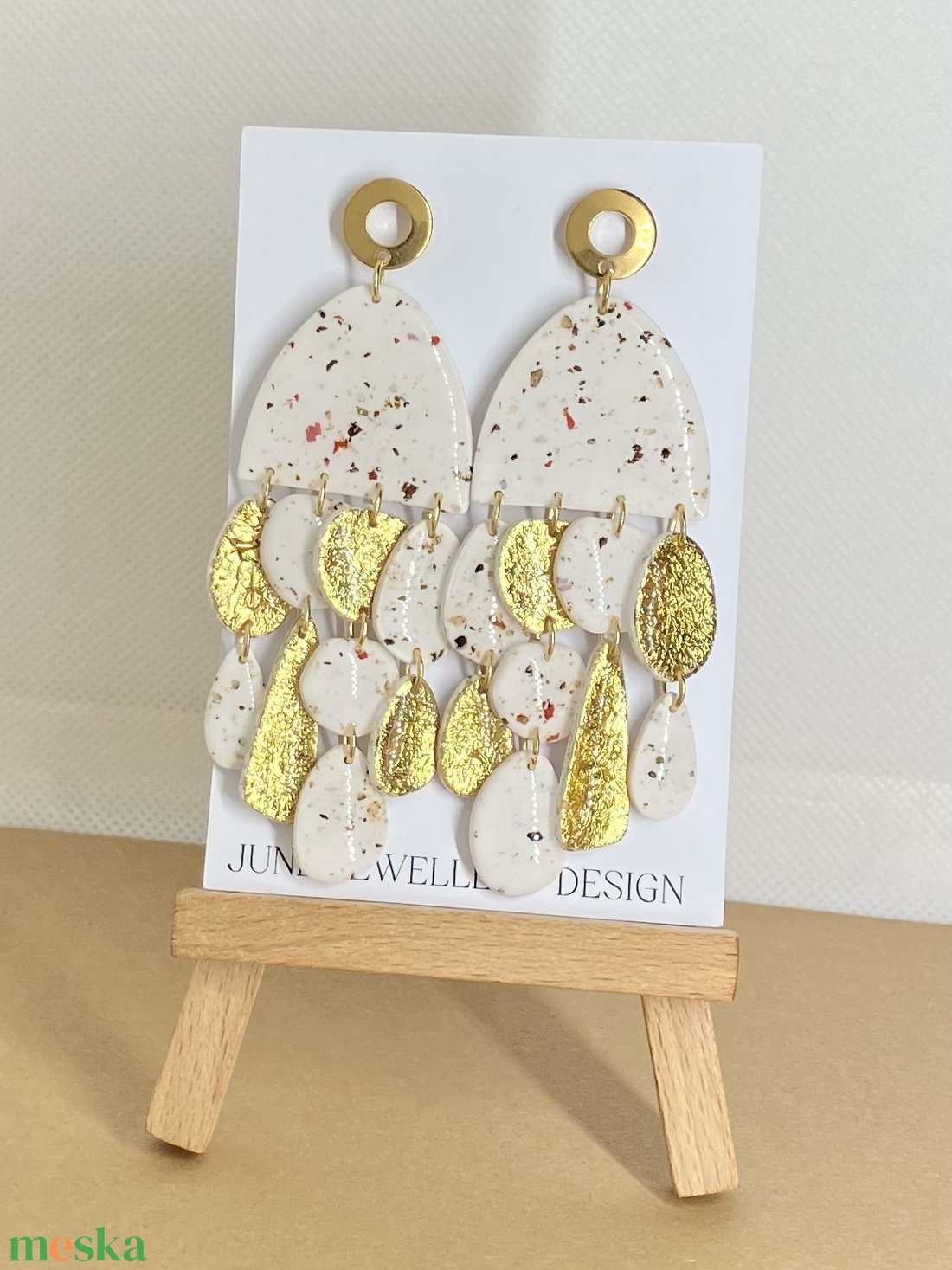 Party kollekció arany bézs - ékszer - fülbevaló - lógó fülbevaló - Meska.hu