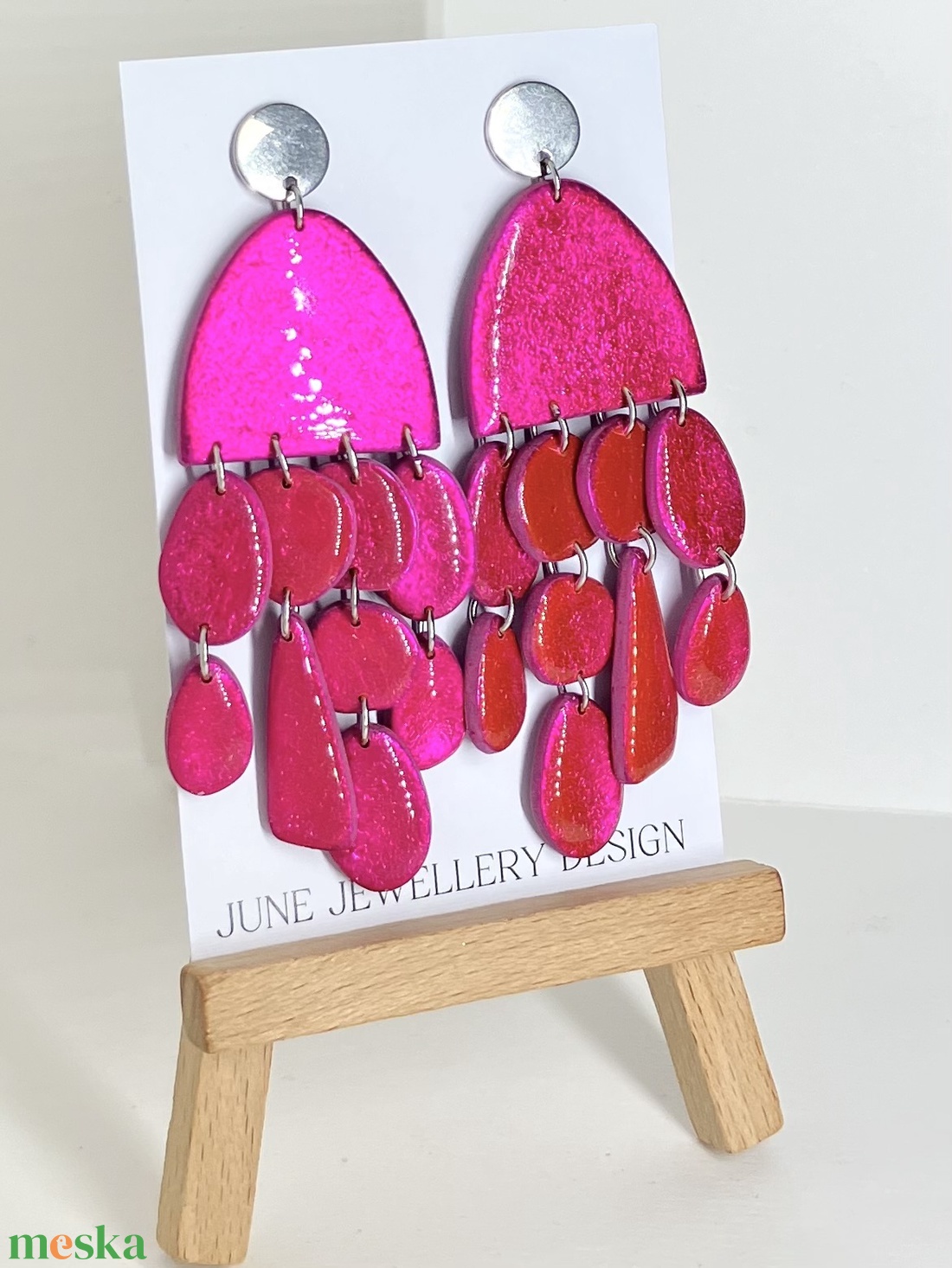 Party kollekció pink metál - ékszer - fülbevaló - lógó fülbevaló - Meska.hu