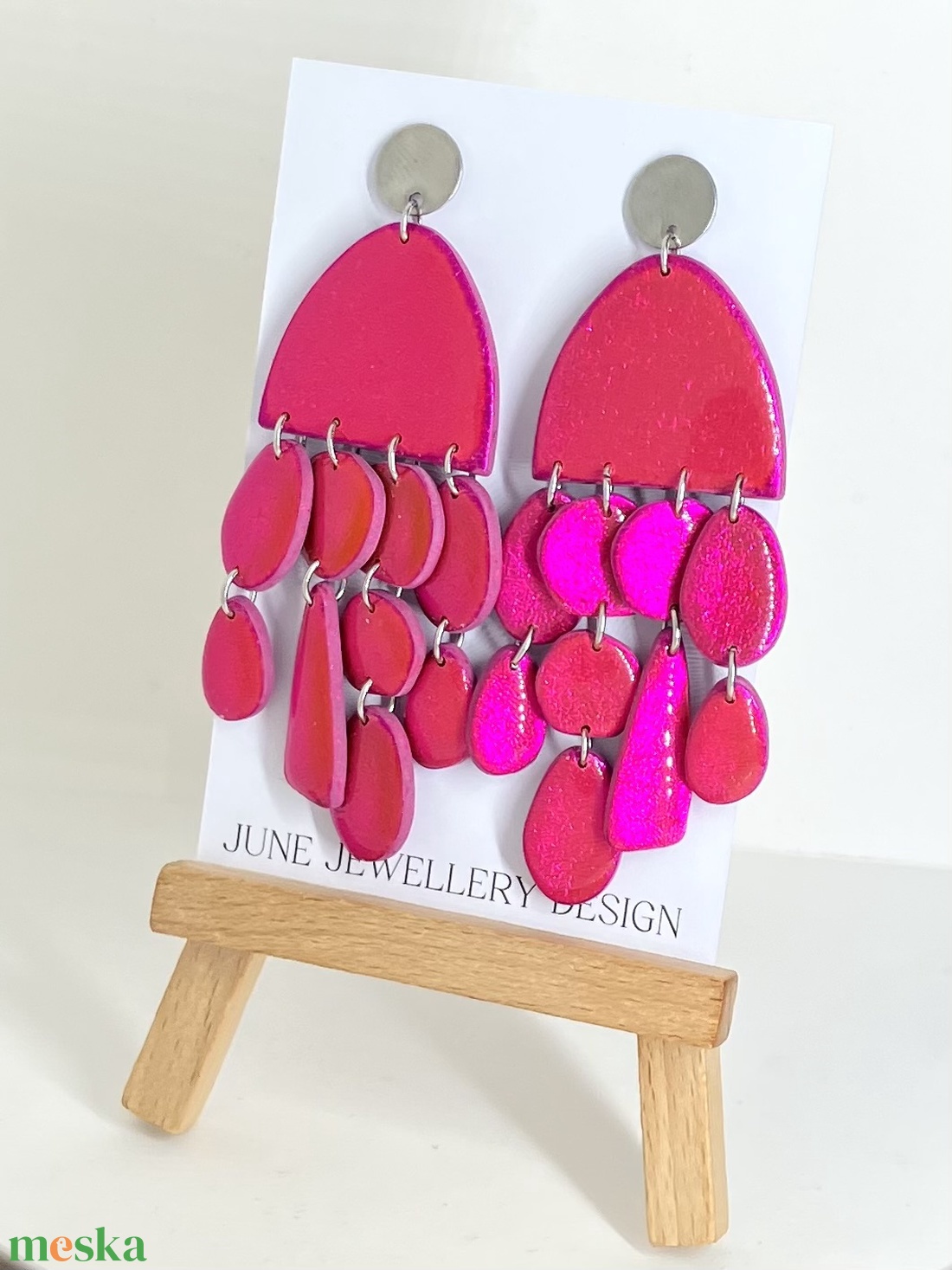 Party kollekció pink metál - ékszer - fülbevaló - lógó fülbevaló - Meska.hu