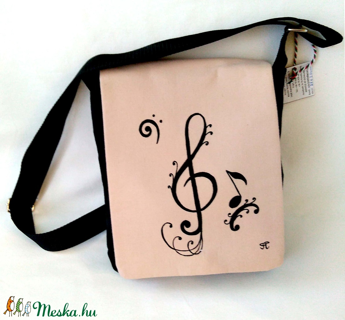 Kézzel festett  Hangjegy mintás tarisznya - táska & tok - kézitáska & válltáska - vállon átvethető táska - Meska.hu