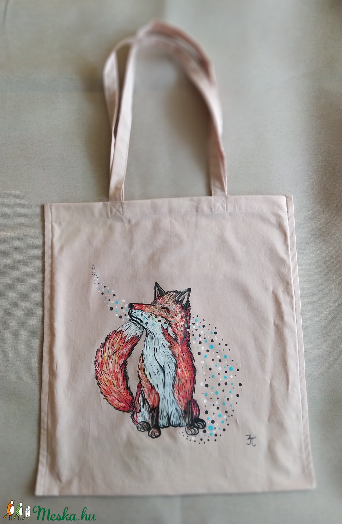 Kézzel festett  rókás  bevásárlótáska - táska & tok - bevásárlás & shopper táska - shopper, textiltáska, szatyor - Meska.hu