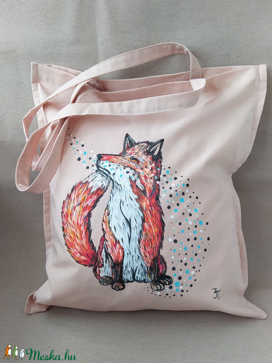 Kézzel festett  rókás  bevásárlótáska - táska & tok - bevásárlás & shopper táska - shopper, textiltáska, szatyor - Meska.hu