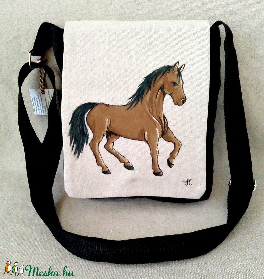Kézzel festett  Lovas  mintás tarisznya - táska & tok - kézitáska & válltáska - vállon átvethető táska - Meska.hu