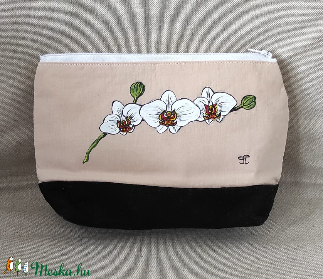 Kézzel festett Orchideás nagy táska  szett - táska & tok - kézitáska & válltáska - nagy pakolós táska - Meska.hu