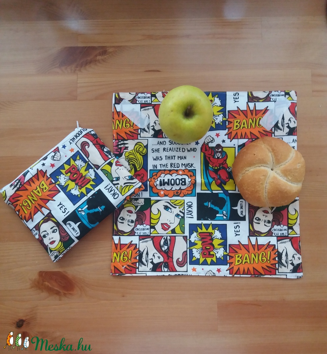  Zöld gondolat  képregényes újraszalvéta nasi tartóval.  - szendvics csomagoló - szendvics csomagoló - Meska.hu