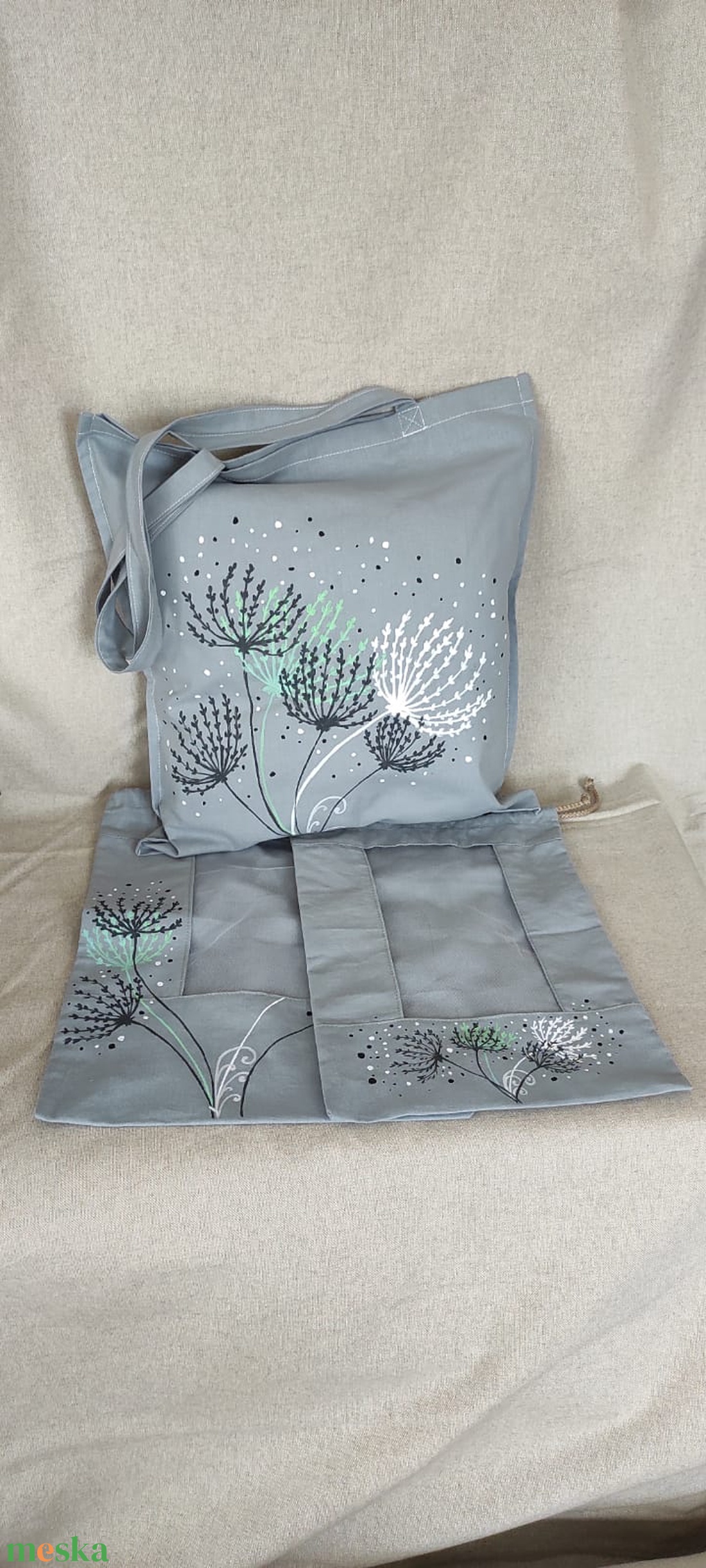 Öko szett Pitypang  mintával - táska & tok - bevásárlás & shopper táska - zöldség/gyümölcs zsák - Meska.hu