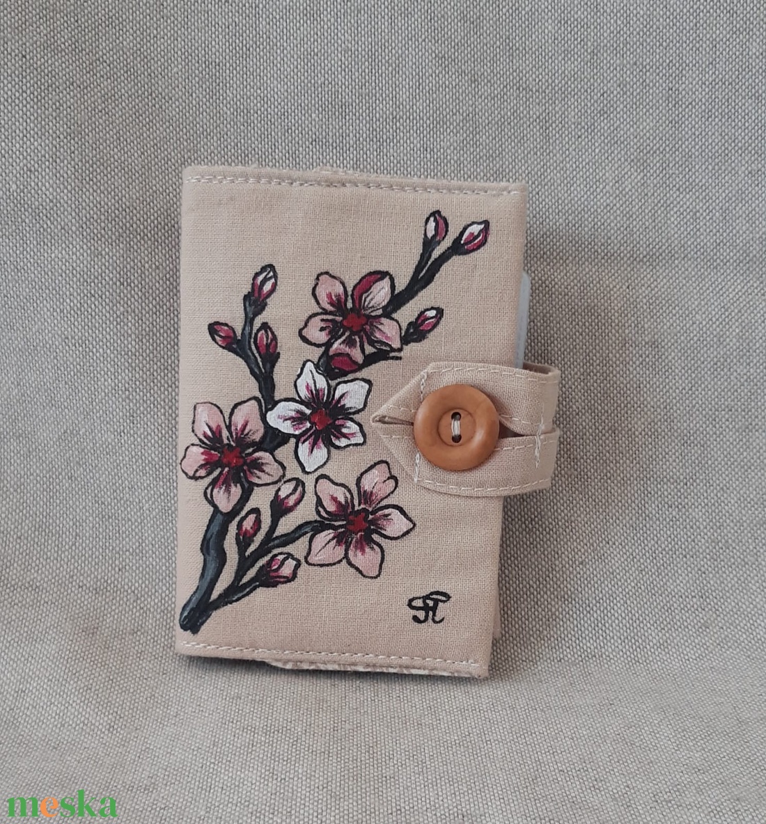 Kézzel festett cseresznye virágos irattartó - táska & tok - pénztárca & más tok - kártyatartó & irattartó - Meska.hu