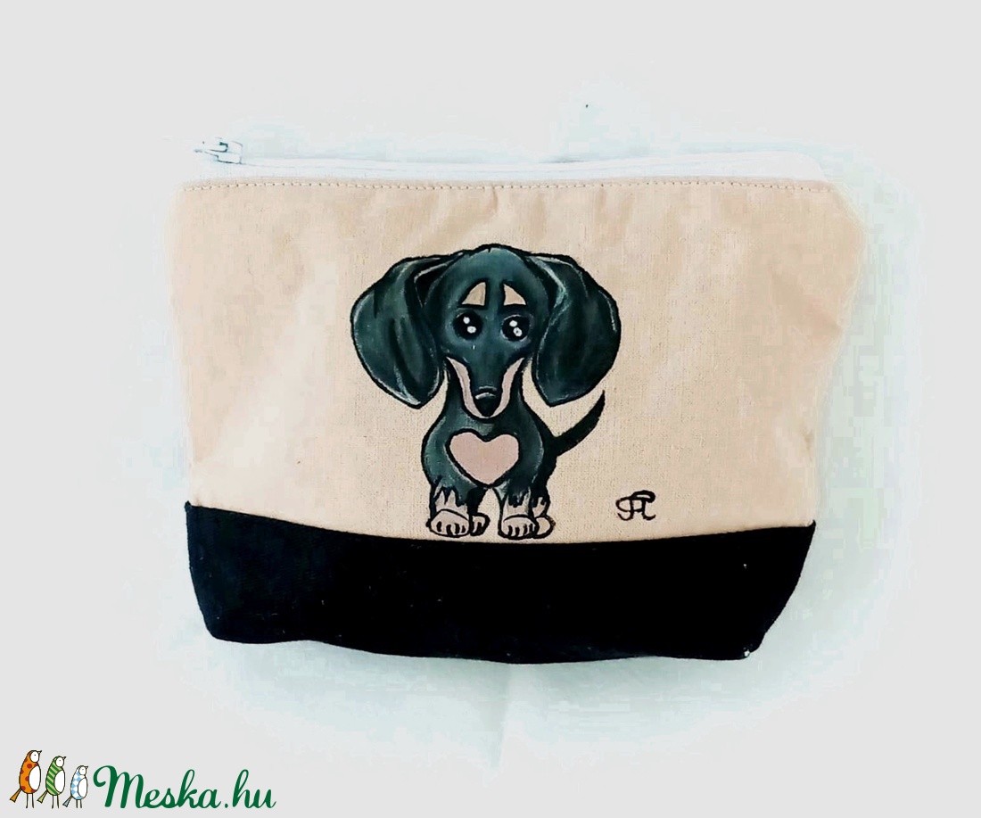 Kézzel festett  tacskó  kicsi neszeszer  - táska & tok - neszesszer - Meska.hu