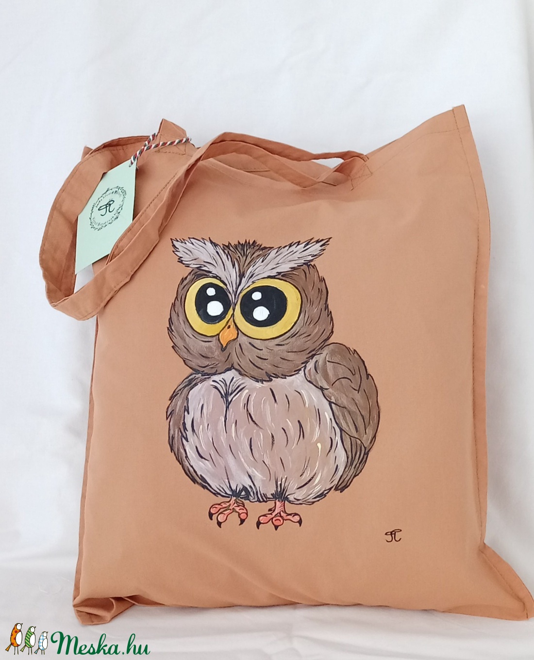 Bevásárló táska kézzel festett bagoly mintával - táska & tok - bevásárlás & shopper táska - shopper, textiltáska, szatyor - Meska.hu