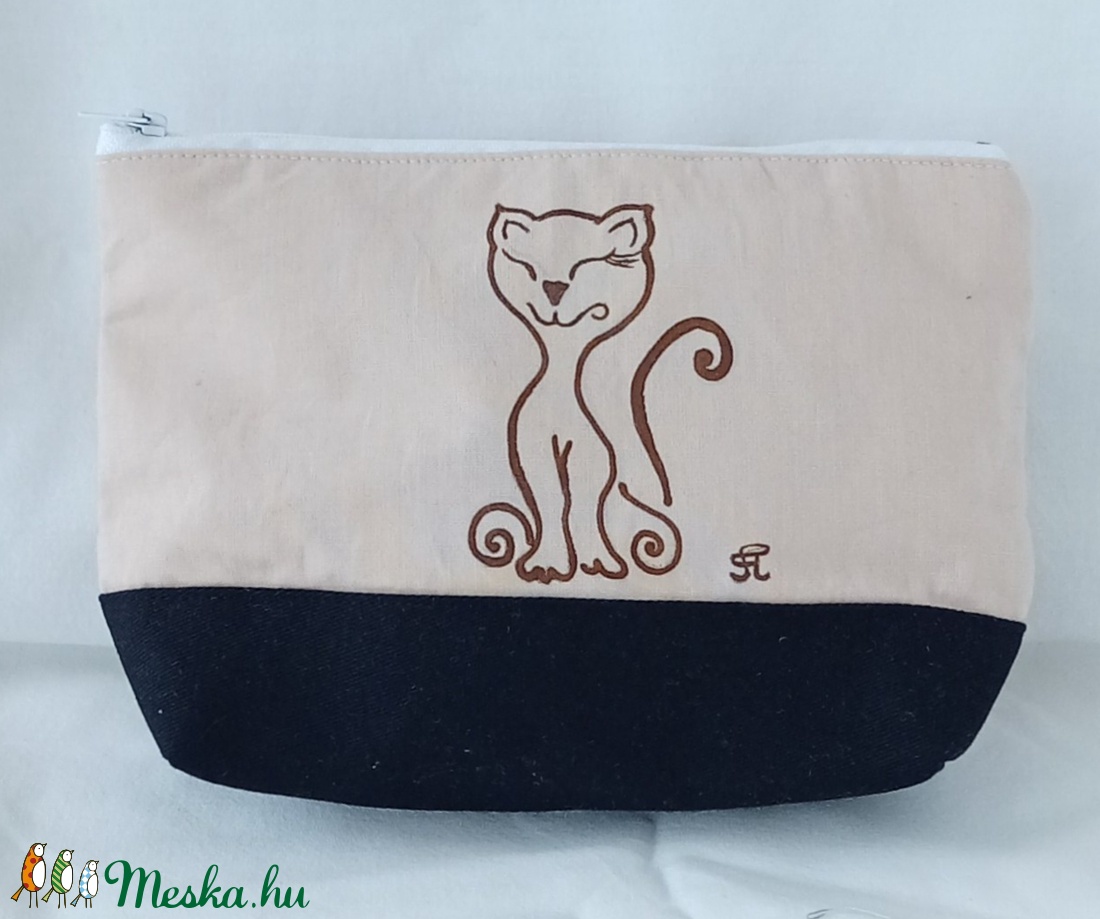Kézzel festett cicás mintás nagy neszeszer  - táska & tok - neszesszer - Meska.hu