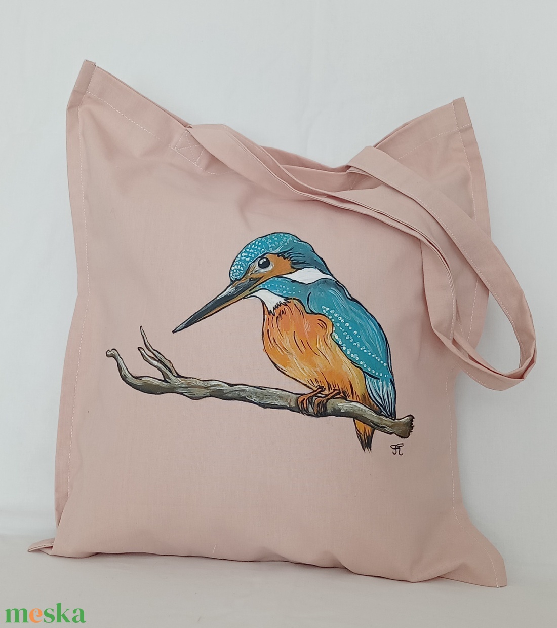  Kézzel festett bevásárló táska jégmadár  mintával - táska & tok - bevásárlás & shopper táska - shopper, textiltáska, szatyor - Meska.hu