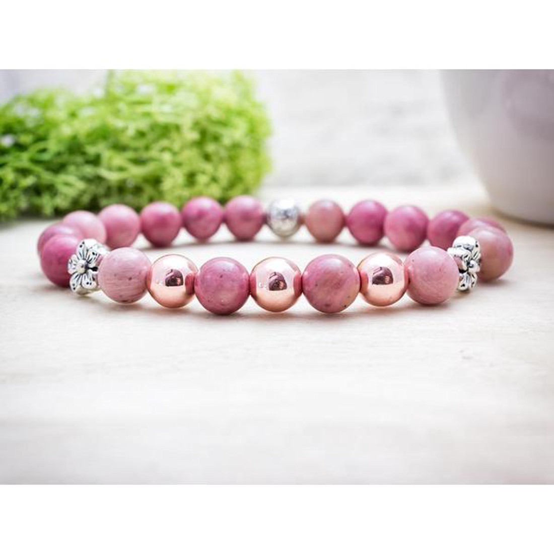 Rodokrozit és illatos rozé ásvány karkötő - ékszer - karkötő - ásványkarkötő - Meska.hu